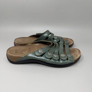 DANSKO Women's Janie Sandal 8.5 EU 39 Green Teal Leather Comfort Slide Shoe